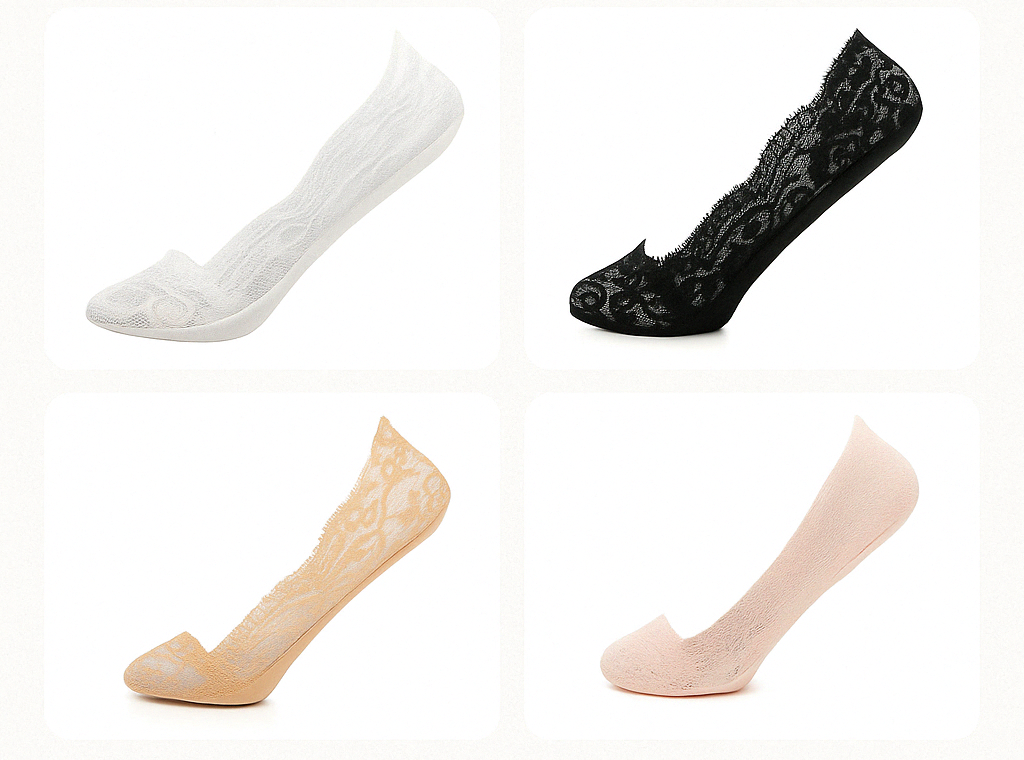 Ladies Anti-slip Lace Liners Sheer Footsies Socks - Nude, Black, White, Pink, UK 4-7