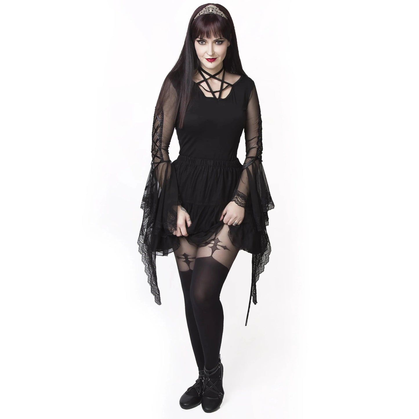 PAMELA MANN - Gothic Cross Suspender Tights - Black - Mayra Hosiery LTD