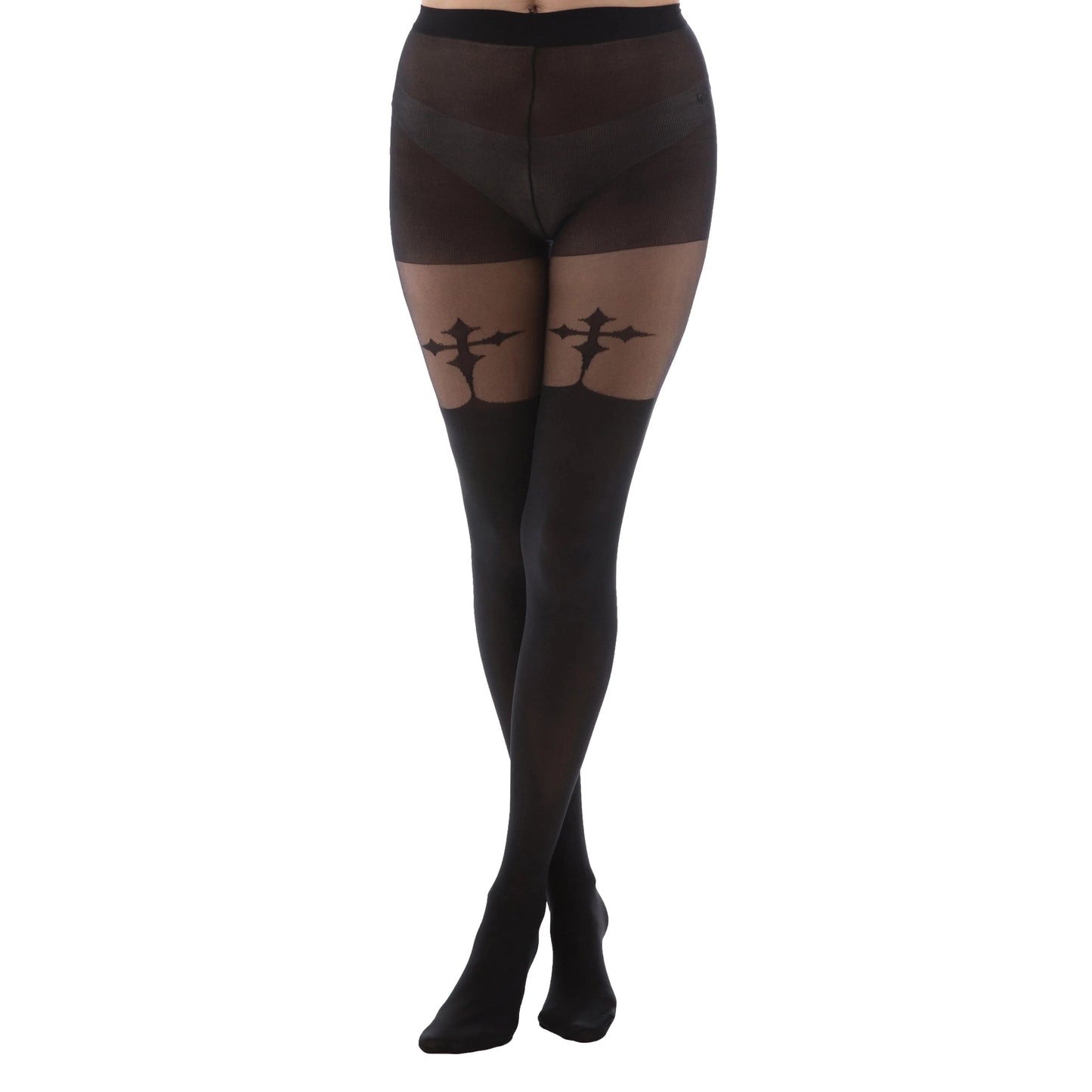 PAMELA MANN - Gothic Cross Suspender Tights - Black - Mayra Hosiery LTD