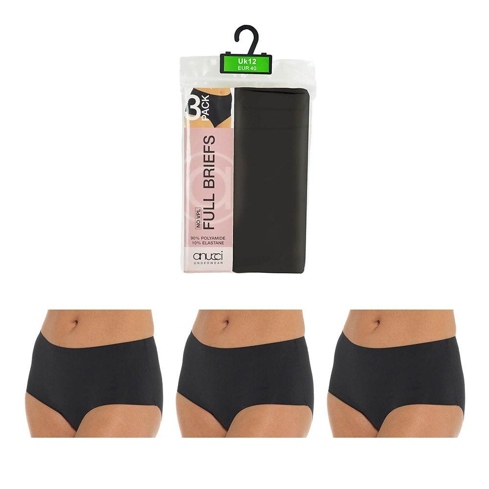 Anucci 3 Pairs Seamless No VPL Full Briefs Smoothing Invisible Underwear Nude/Black