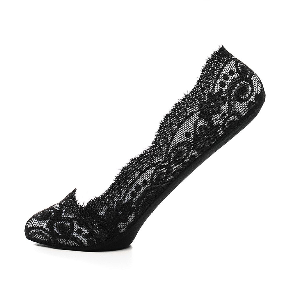 Ladies Anti-slip Lace Liners Sheer Footsies Socks - Nude, Black, White, Pink, UK 4-7