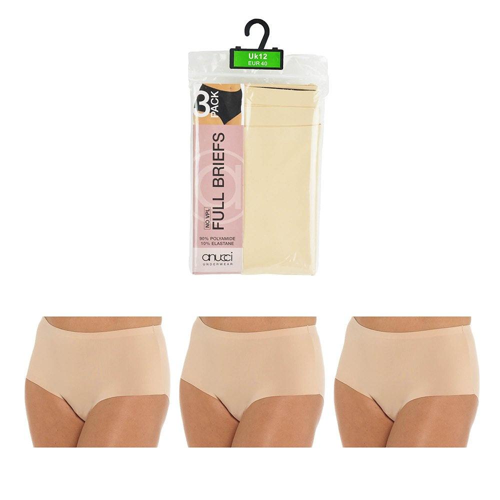 Anucci 3 Pairs Seamless No VPL Full Briefs Smoothing Invisible Underwear Nude/Black