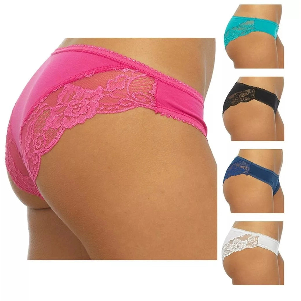 Anucci Ladies Brazilian Lace Briefs Cotton Rich Knickers Underwear (5 Pack) - Mayra Hosiery