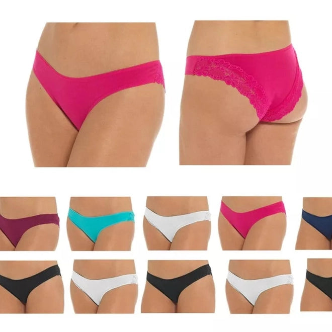Anucci Ladies Brazilian Lace Briefs Cotton Rich Knickers Underwear (5 Pack) - Mayra Hosiery