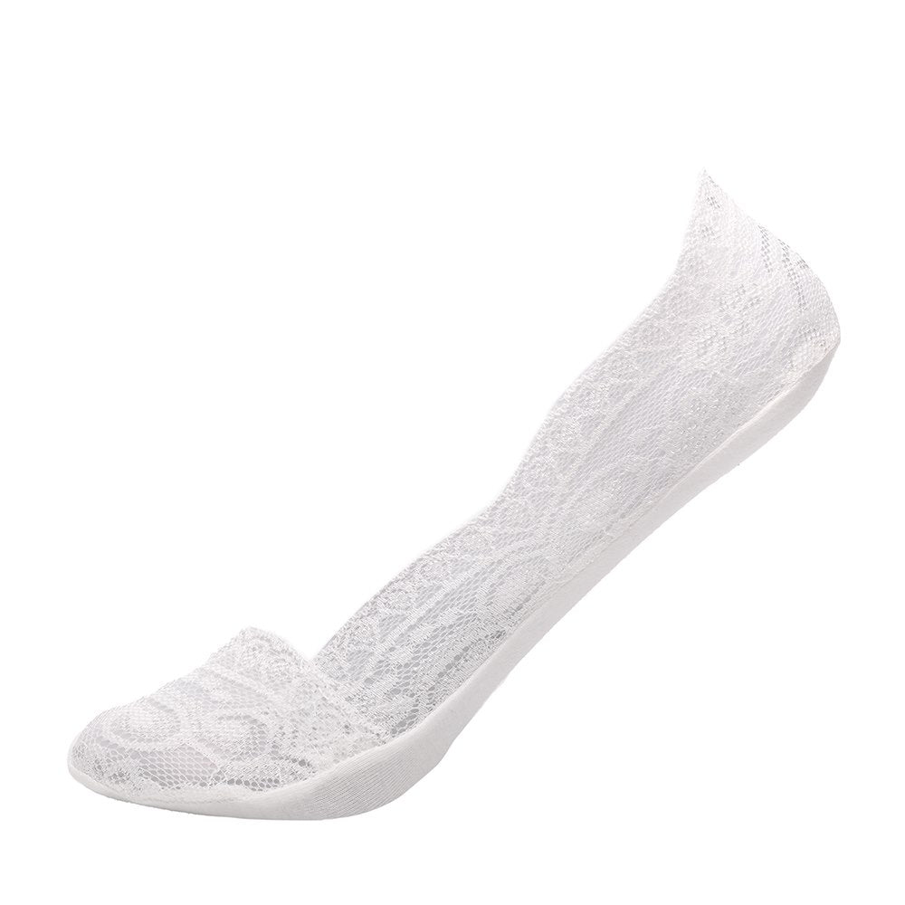 Ladies Anti-slip Lace Liners Sheer Footsies Socks - Nude, Black, White, Pink, UK 4-7