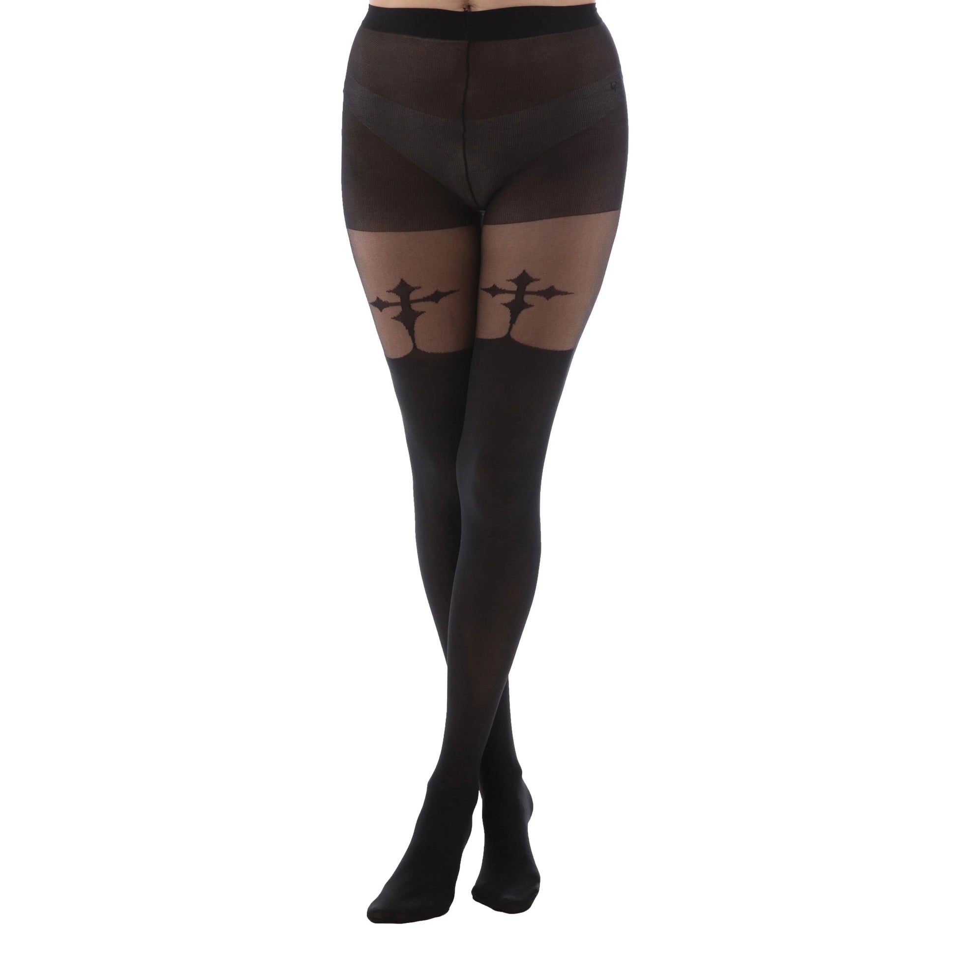 PAMELA MANN - Gothic Cross Suspender Tights - Black - Mayra Hosiery LTD