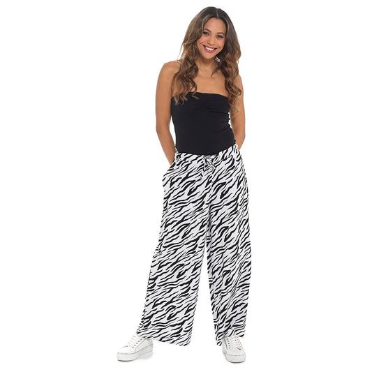 Ladies Wide Leg Animal Print Linen Cotton Trousers - Mayra Hosiery LTD