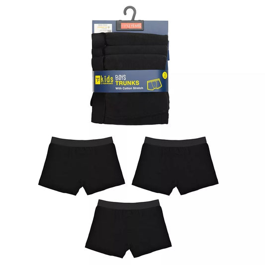 TOM FRANKS - Boys 3 Pairs Black Waistband Boxer Trunks Underwear Shorts 7-13 Year - Mayra Hosiery LTD