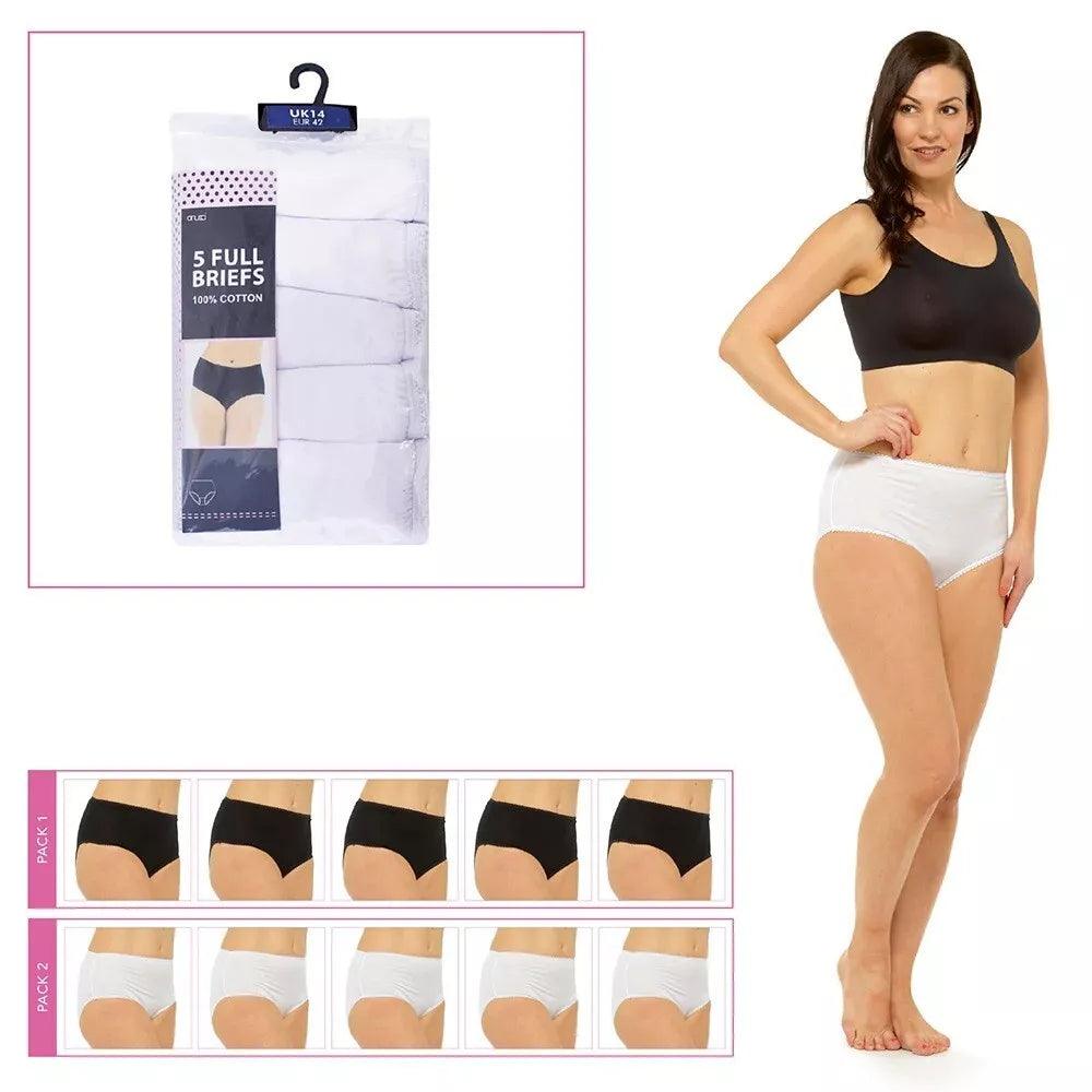 Anucci Ladies 5 Pair Pack Everyday Full Briefs Knickers Panties 100% Cotton - Mayra Hosiery