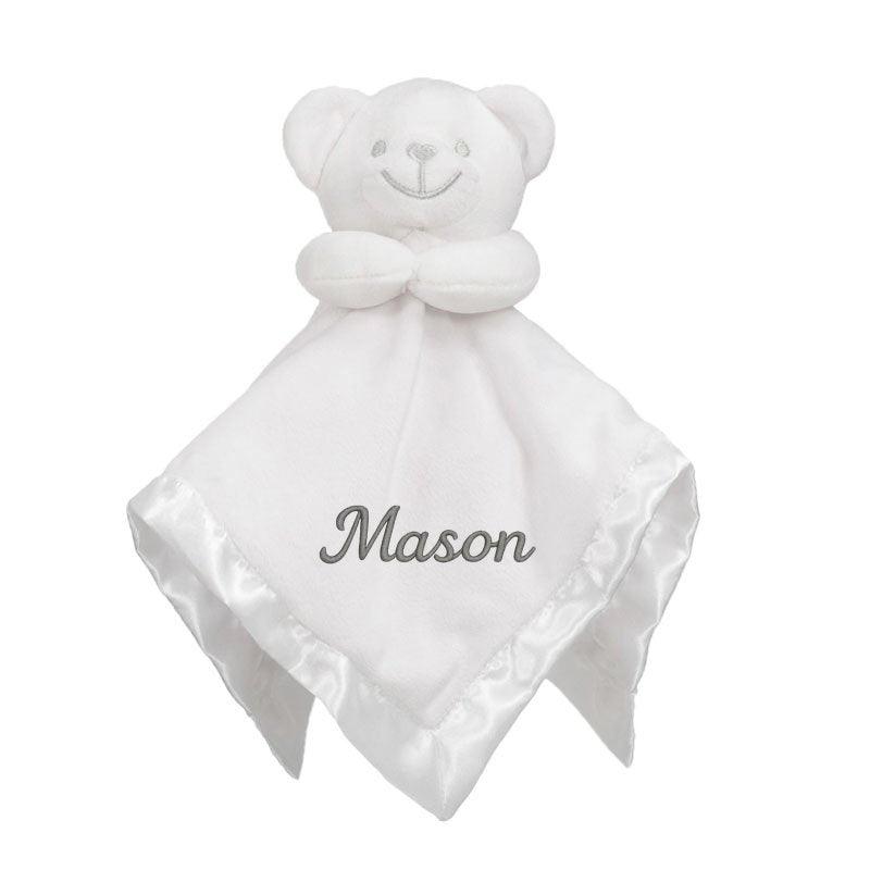 Baby Comforter plush Security Blanket With Satin Back - White Bear