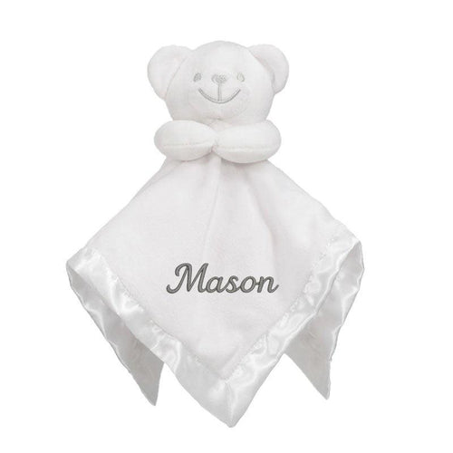 Baby Comforter plush Security Blanket With Satin Back - White Bear